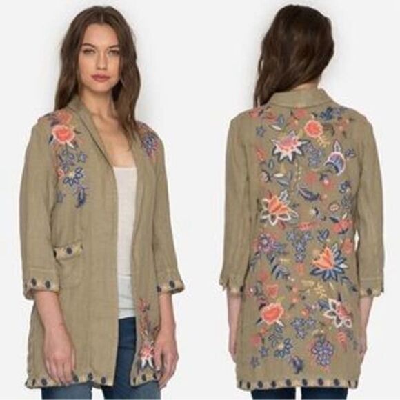 Johnny Was Tiwa Floral Embroidered Heavy Linen Coat XSP - Picture 1 of 5